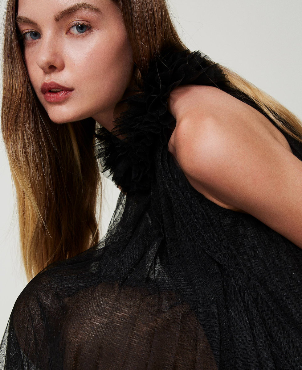 Short pleated tulle dress Black Woman 242AT2150_00006_04