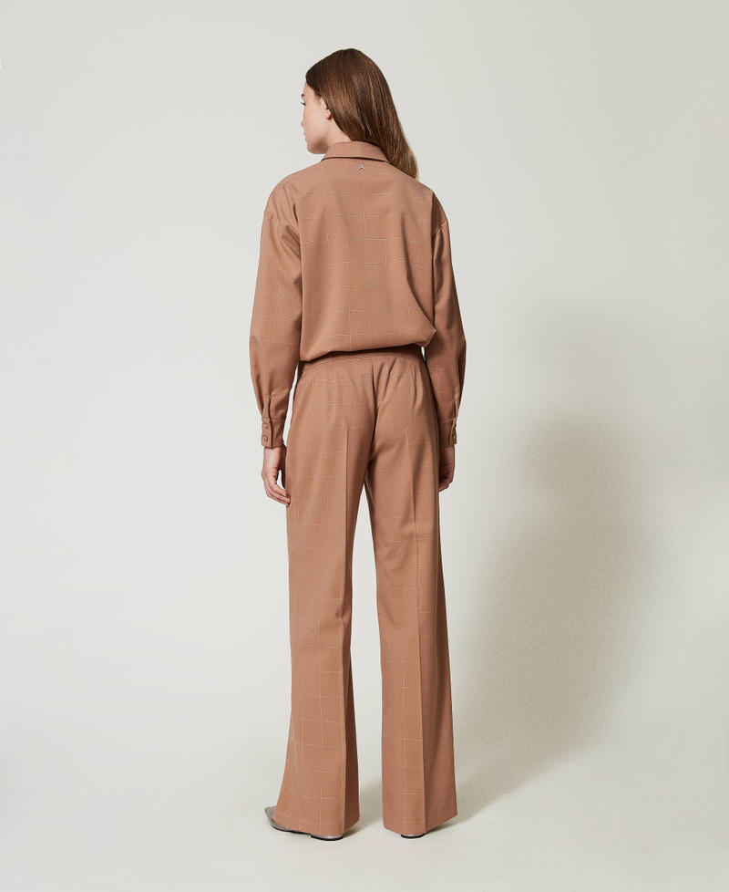 Palazzo trousers with lurex check pattern Beaver Brown Woman 242AT2165_11960_03