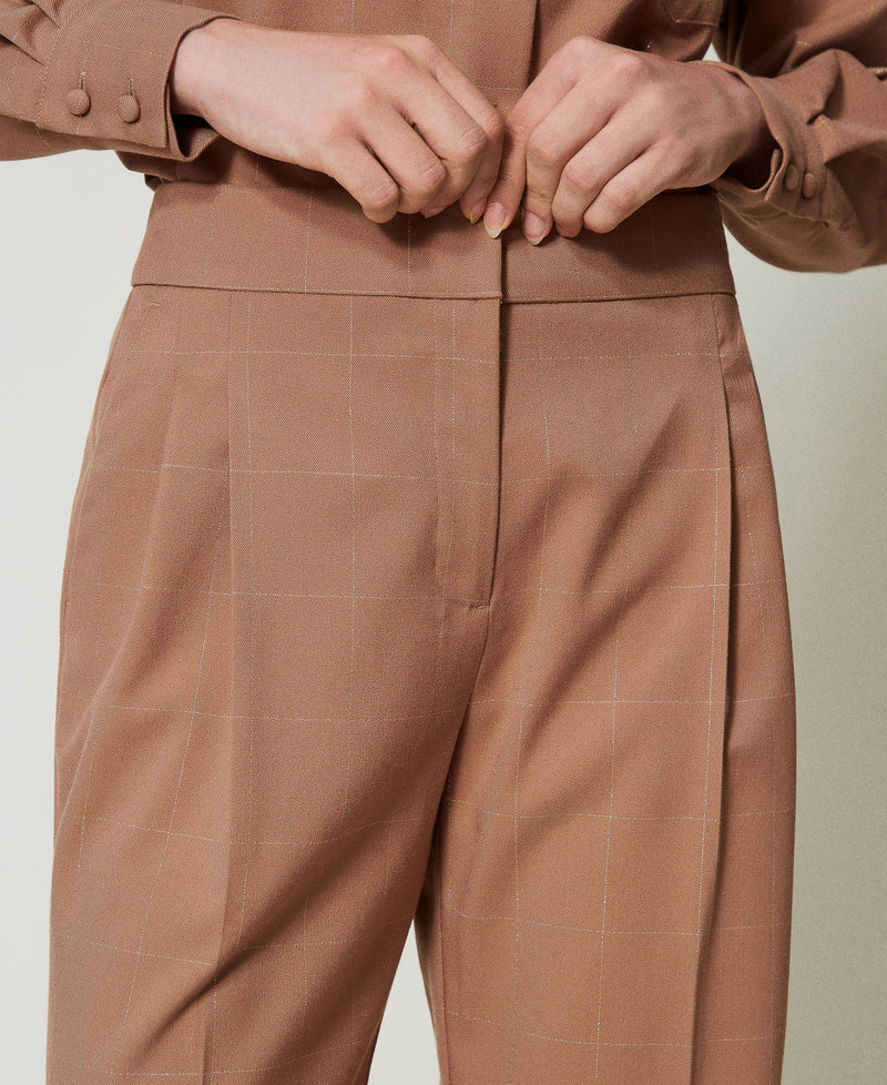 Palazzo trousers with lurex check pattern Beaver Brown Woman 242AT2165_11960_04