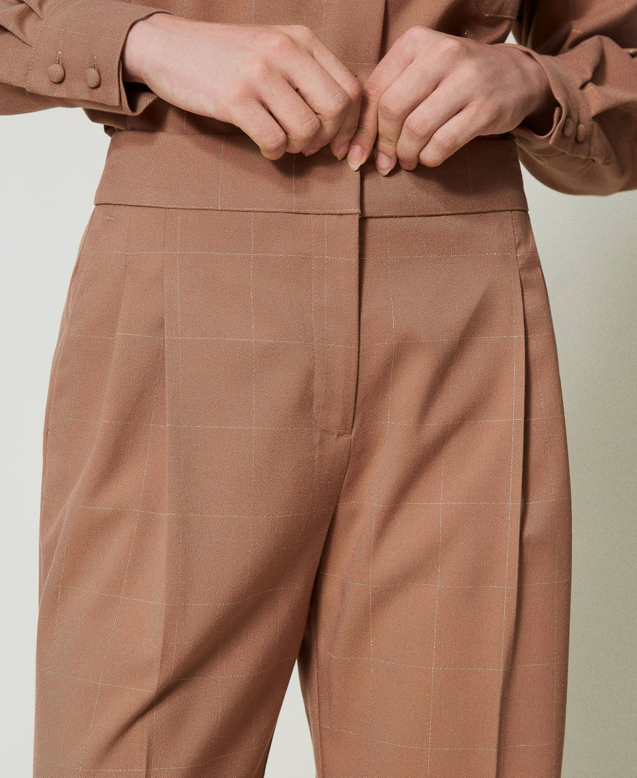 Palazzo trousers with lurex check pattern Beaver Brown Woman 242AT2165_11960_04