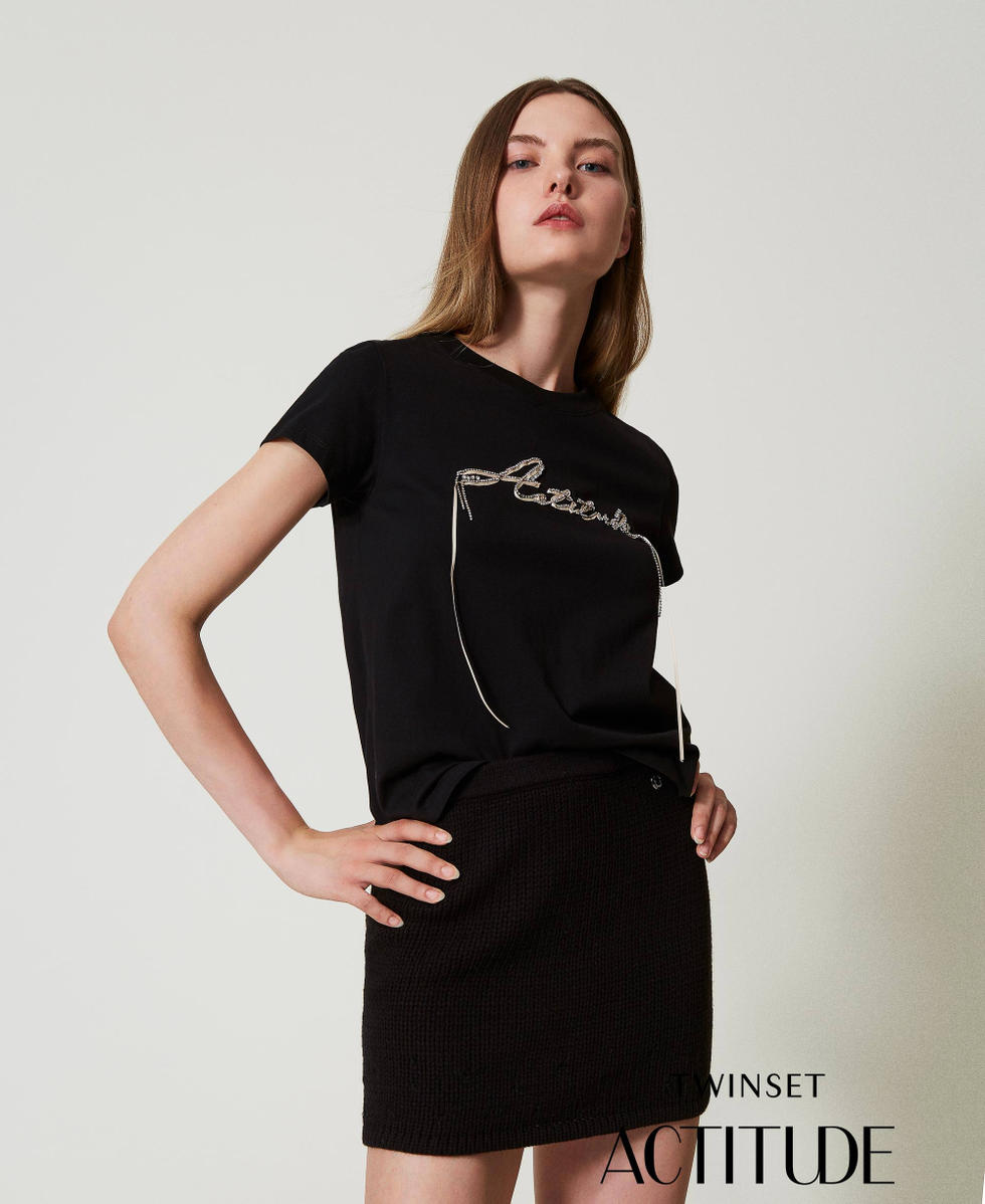 T-shirt avec logo et strass Noir Femme 242AT2221_00006_01
