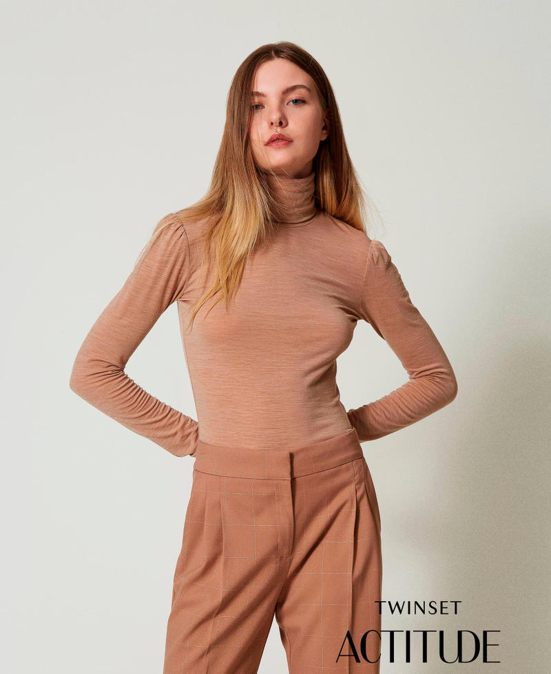 Slim fit turtleneck T-shirt Beaver Brown Woman 242AT2240_11960_01