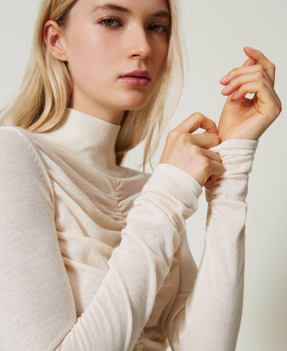 Pull col montant avec fronce Femme Blanc TWINSET Milano
