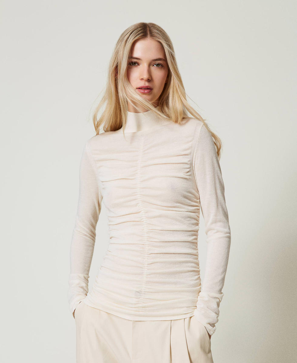 Pull col montant avec fronce Off White Femme 242AT3051_00526_02