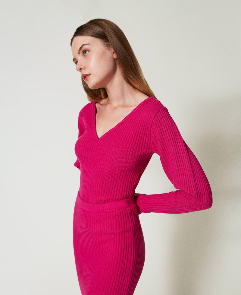 Fitted rib knit jumper Super Pink Woman 242AT3170_11962_03