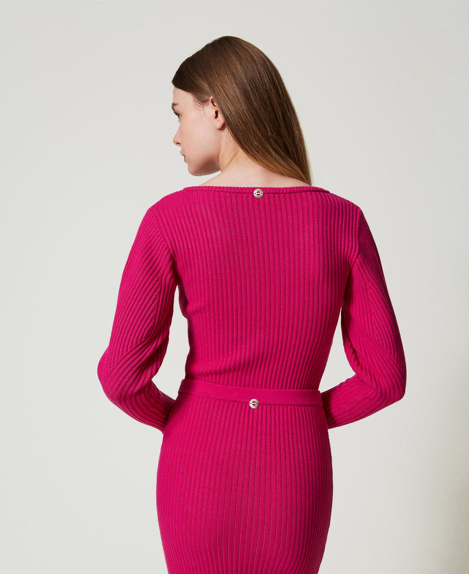 Fitted rib knit jumper Super Pink Woman 242AT3170_11962_04