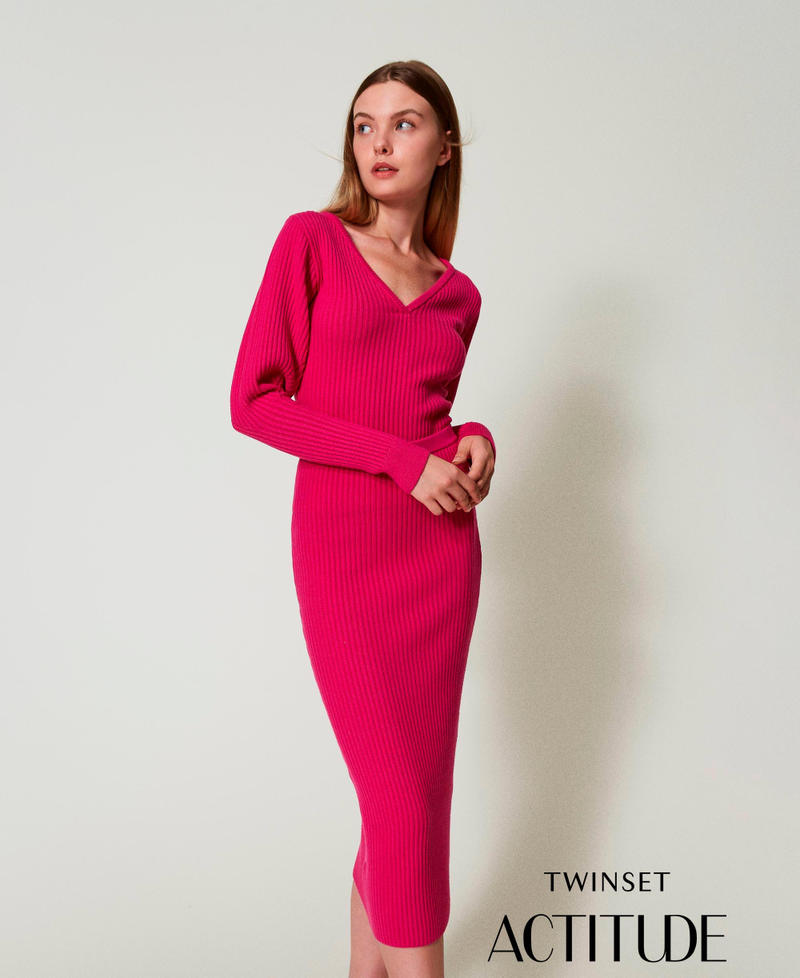 Rib knit midi skirt Super Pink Woman 242AT3171_11962_01