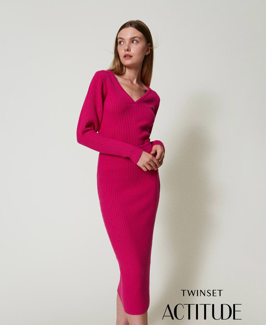 Rib knit midi skirt Super Pink Woman 242AT3171_11962_01