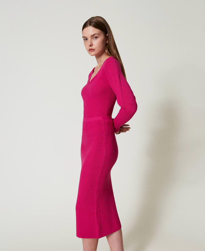 Rib knit midi skirt Super Pink Woman 242AT3171_11962_02