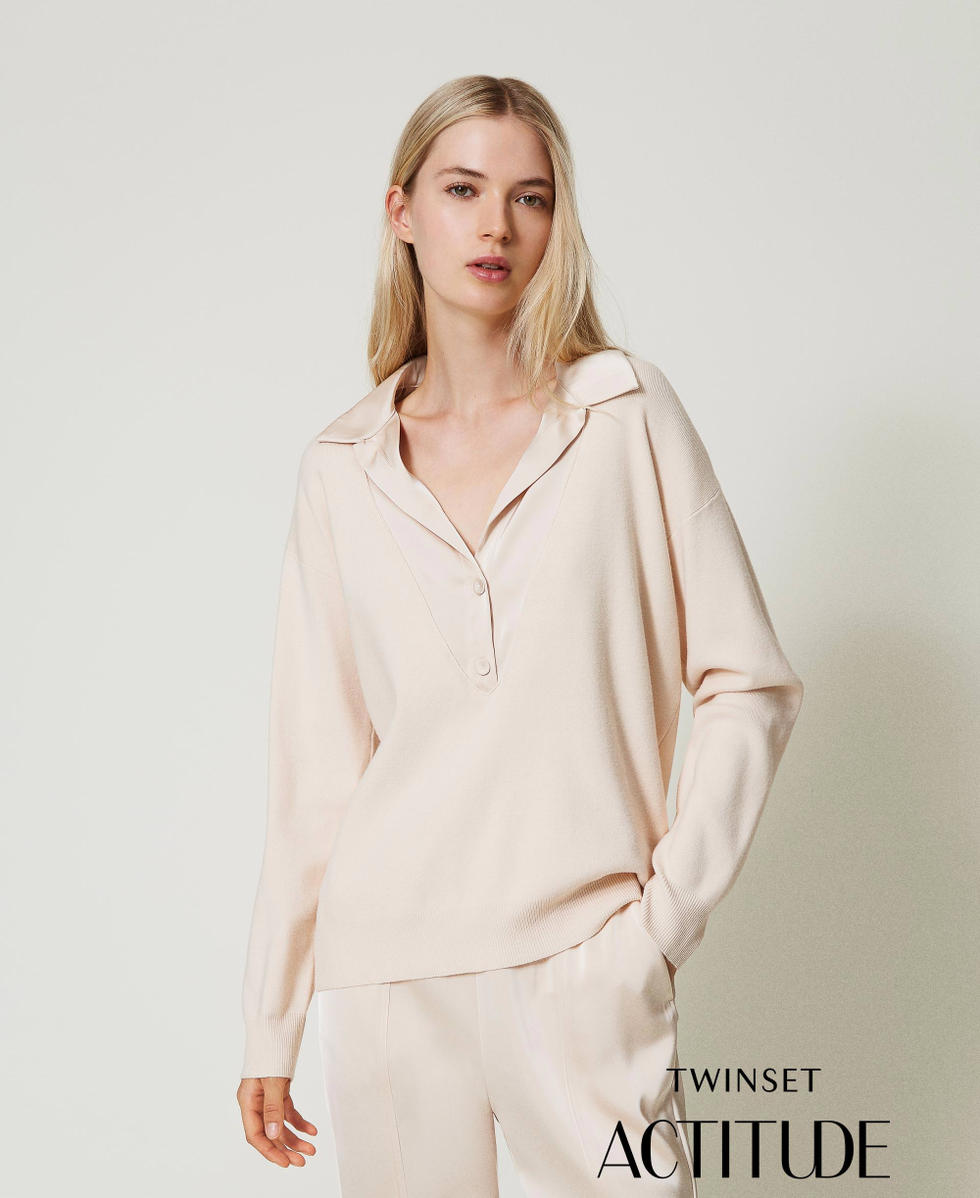 Jersey con cuello camisero de raso Mujer Rosa TWINSET Milano