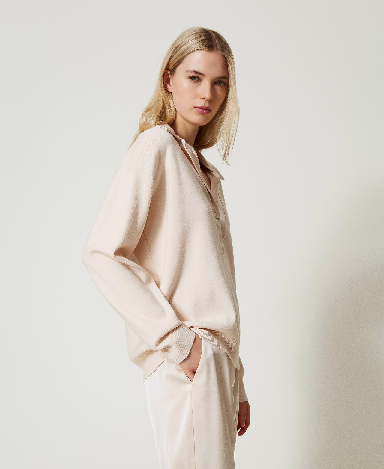 Maglia con colletto in raso Rosa Cloud Pink Donna 242AT3191_00231_02