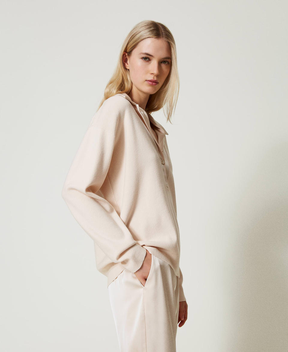 Maglia con colletto in raso Rosa Cloud Pink Donna 242AT3191_00231_02