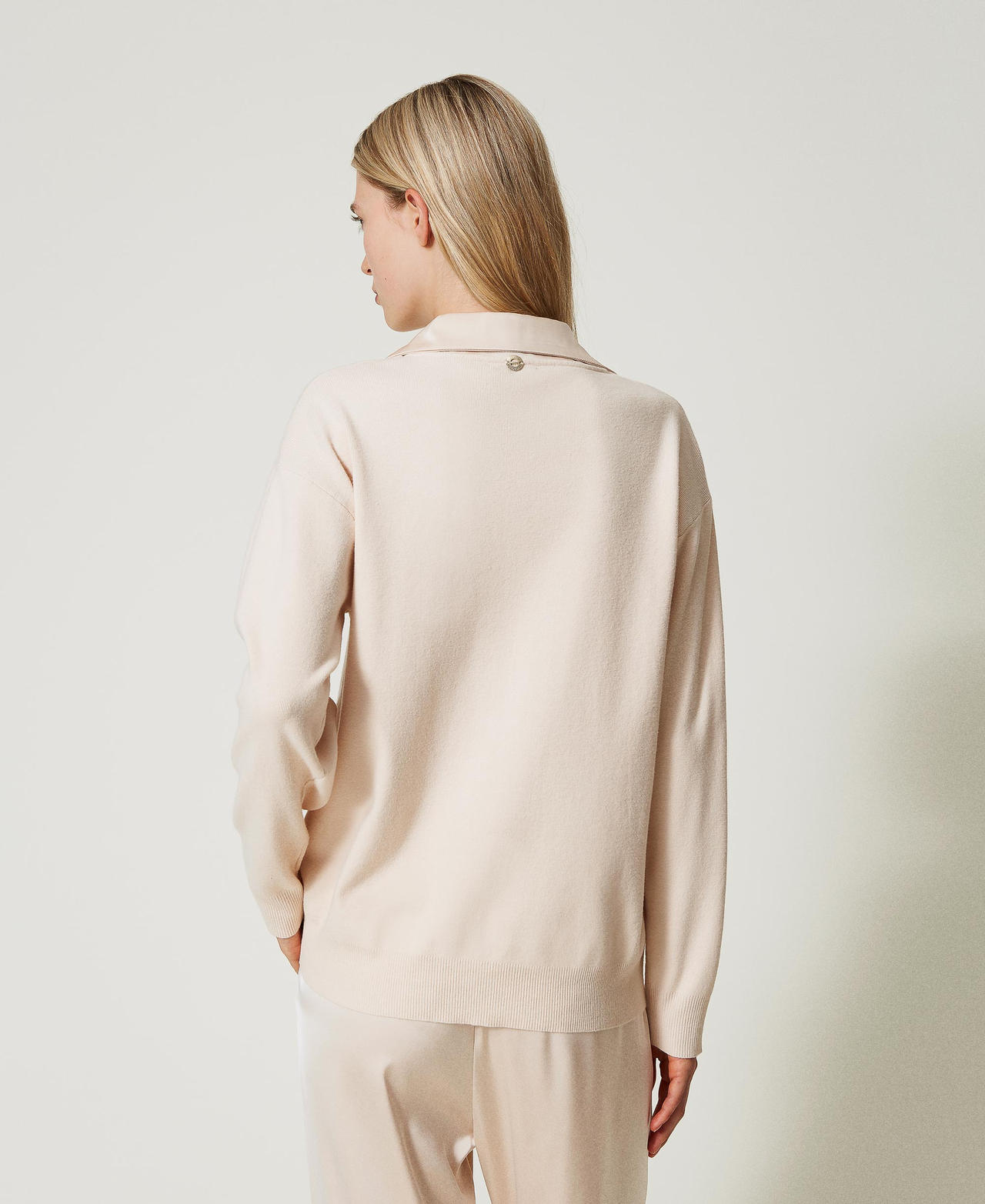 Maglia con colletto in raso Rosa Cloud Pink Donna 242AT3191_00231_03