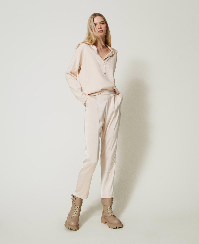 Jumper with satin collar Pink Cloud Pink Woman 242AT3191_00231_T0