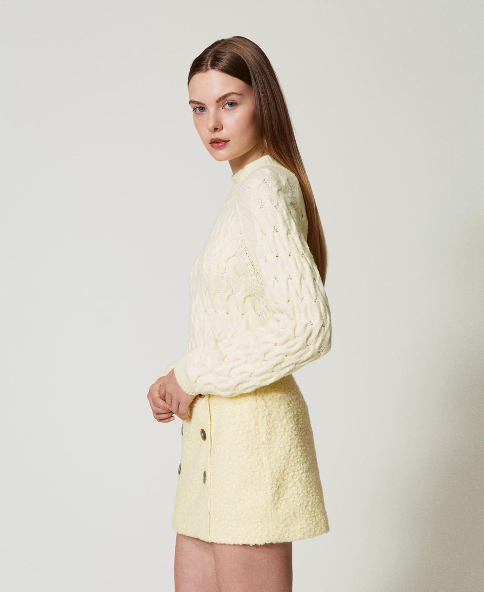 Pull col montant en laine m&eacute;lang&eacute;e avec torsades French Vanilla Femme 242AT3221_11959_02