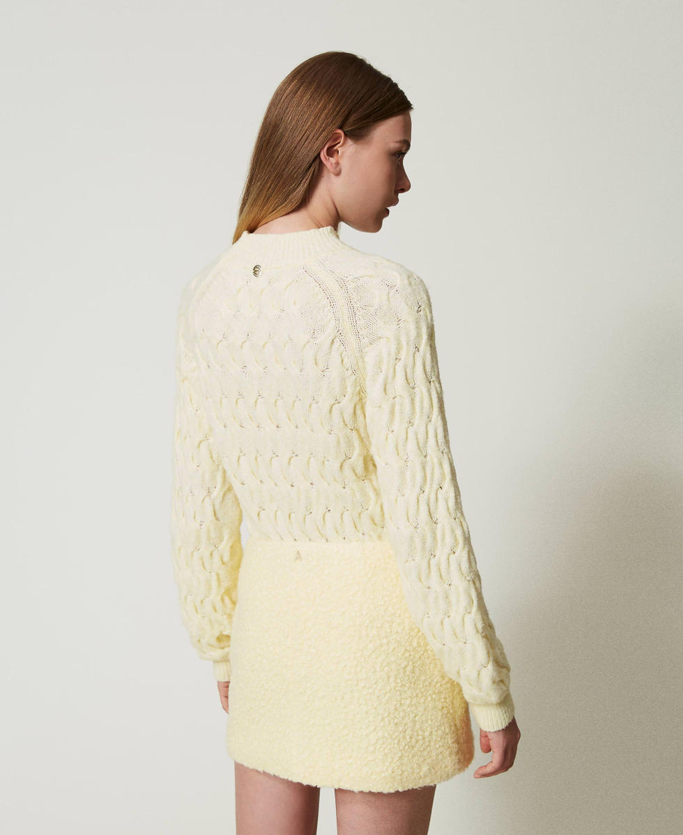 Pull col montant en laine m&eacute;lang&eacute;e avec torsades French Vanilla Femme 242AT3221_11959_03