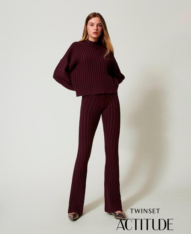 Cable knit flared trousers Potent Purple Woman 242AT3231_11963_01