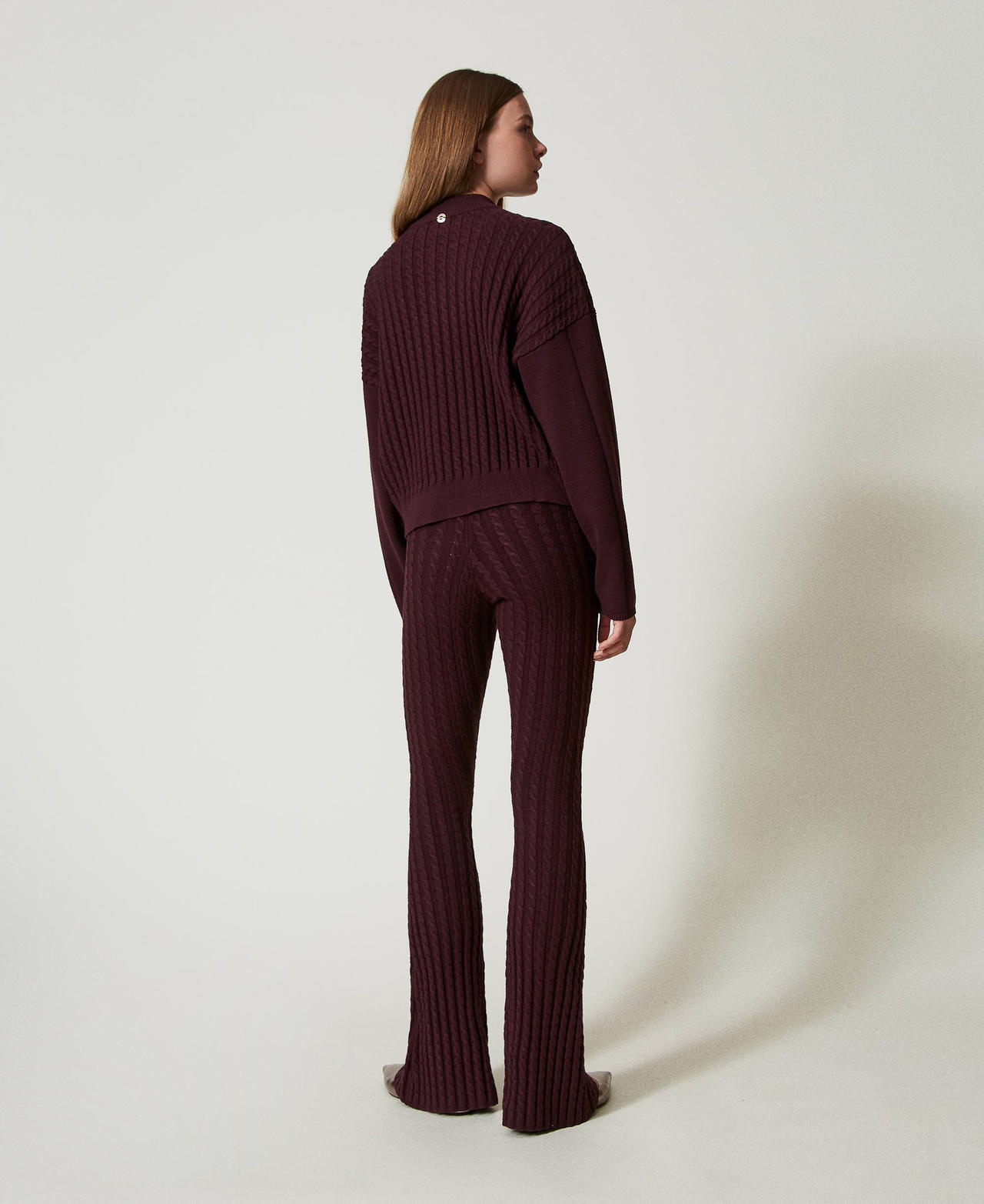 Cable knit flared trousers Potent Purple Woman 242AT3231_11963_03