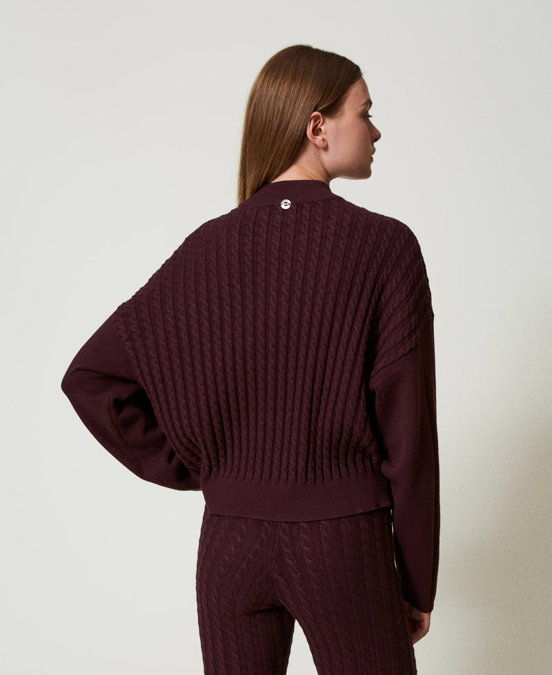 Cable knit turtleneck jumper with rhinestones Potent Purple Woman 242AT3235_11963_03