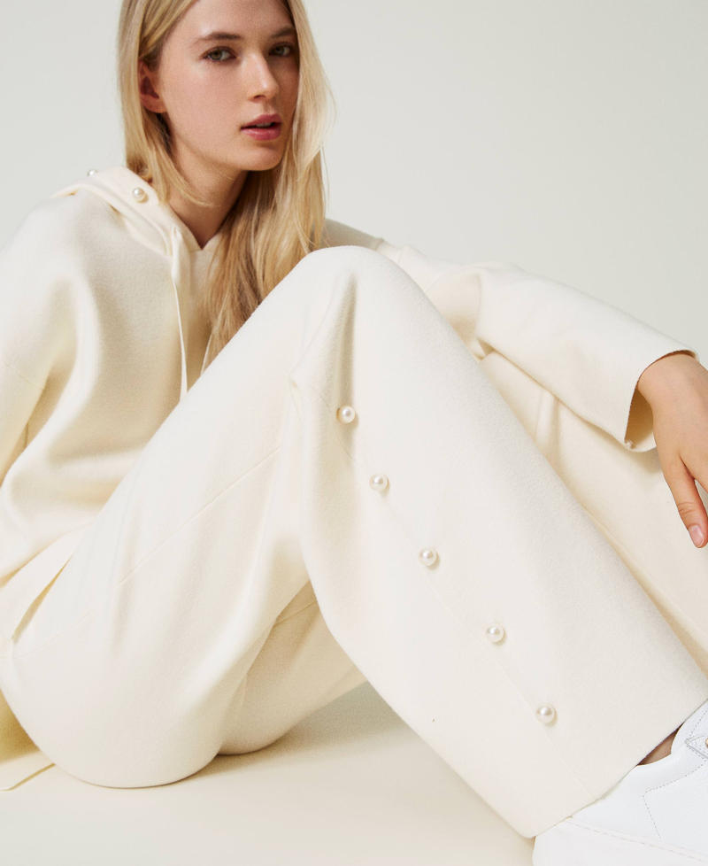 Wide leg knit trousers with pearls Antique White Woman 242AT3250_00245_01