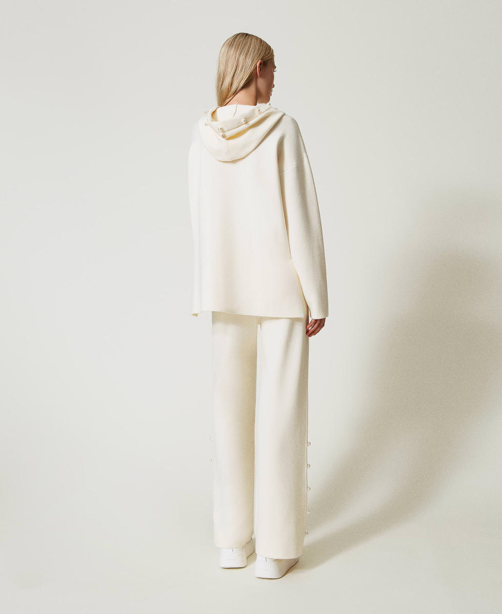 Wide-Leg-Strickhose mit Perlen Wei&szlig; Antique White Frau 242AT3250_00245_04