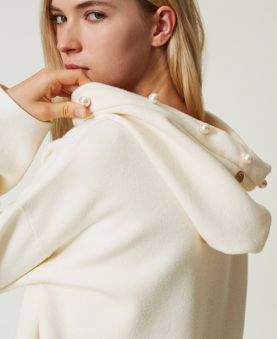 Pull avec capuche et perles Blanc Antique White Femme 242AT3252_00245_01