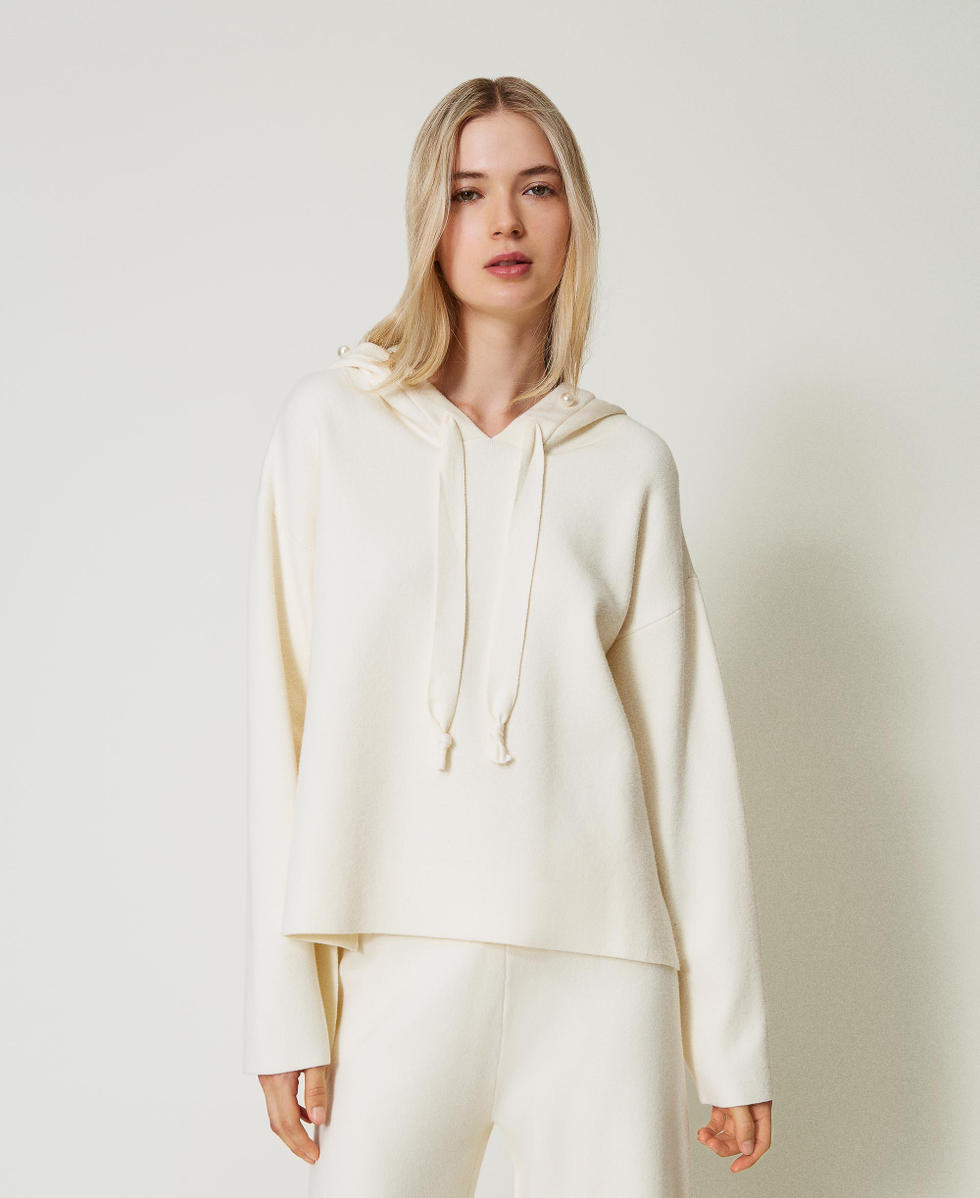 Jersey con capucha y cuentas Mujer Blanco TWINSET Milano