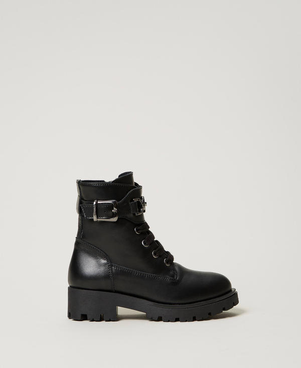 Leather baby combat boots with strap