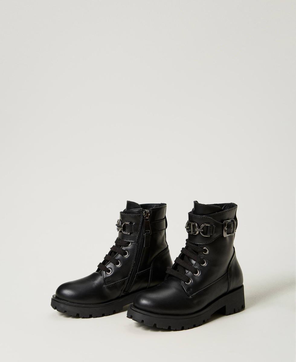 Bottines motardes enfant en cuir avec bride Noir Fille 242GCB010_00006_02