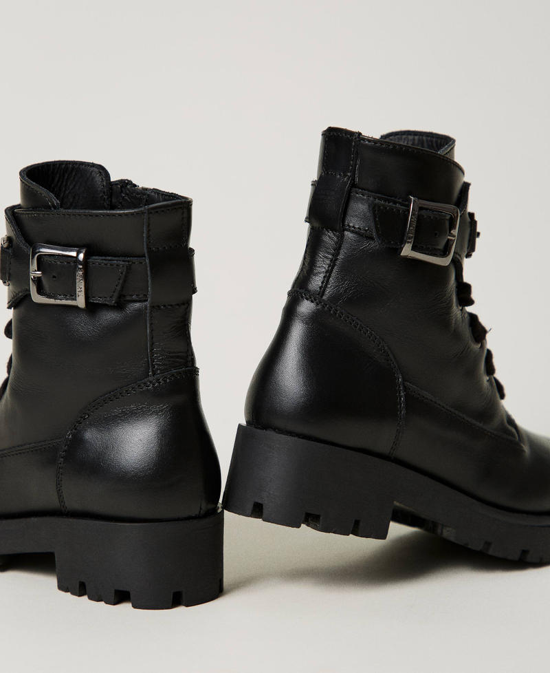 Leather baby combat boots with strap Girl Black TWINSET Milano