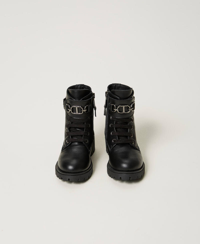 Leather baby combat boots with strap Black Girl 242GCB010_00006_04