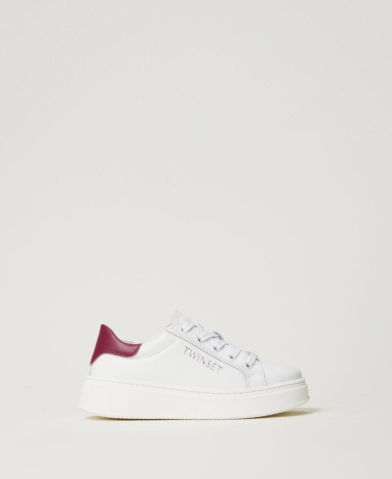 Leather trainers with logo Two-tone Optical White / Red Plum Girl 242GCJ012_11814_01