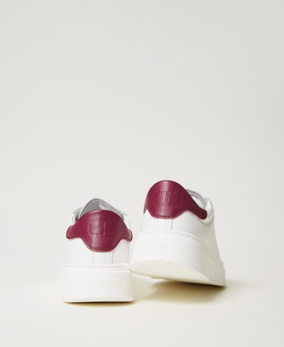 Leather trainers with logo Two-tone Optical White / Red Plum Girl 242GCJ012_11814_03