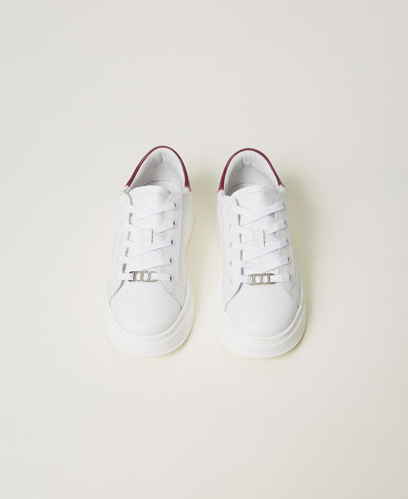 Leather trainers with logo Two-tone Optical White / Red Plum Girl 242GCJ012_11814_04