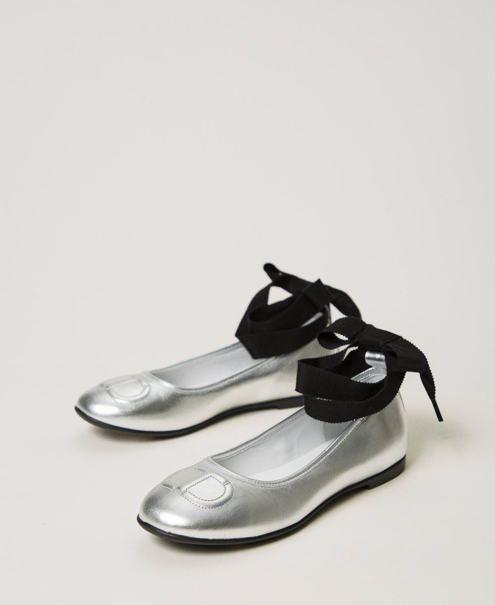 Ballerine in pelle con nastri Bambina Grigio TWINSET Milano