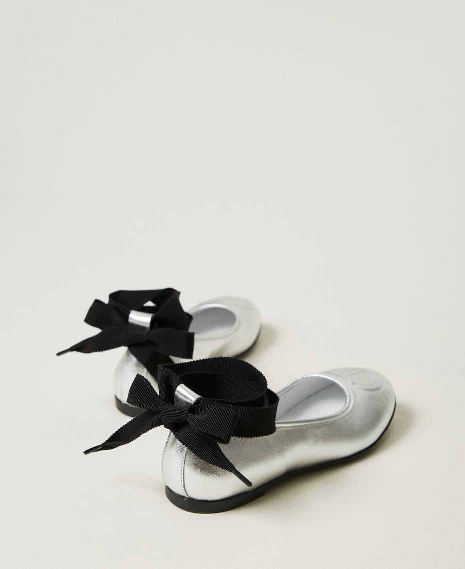 Ballerine in pelle con nastri Silver Bambina 242GCJ028_00995_03