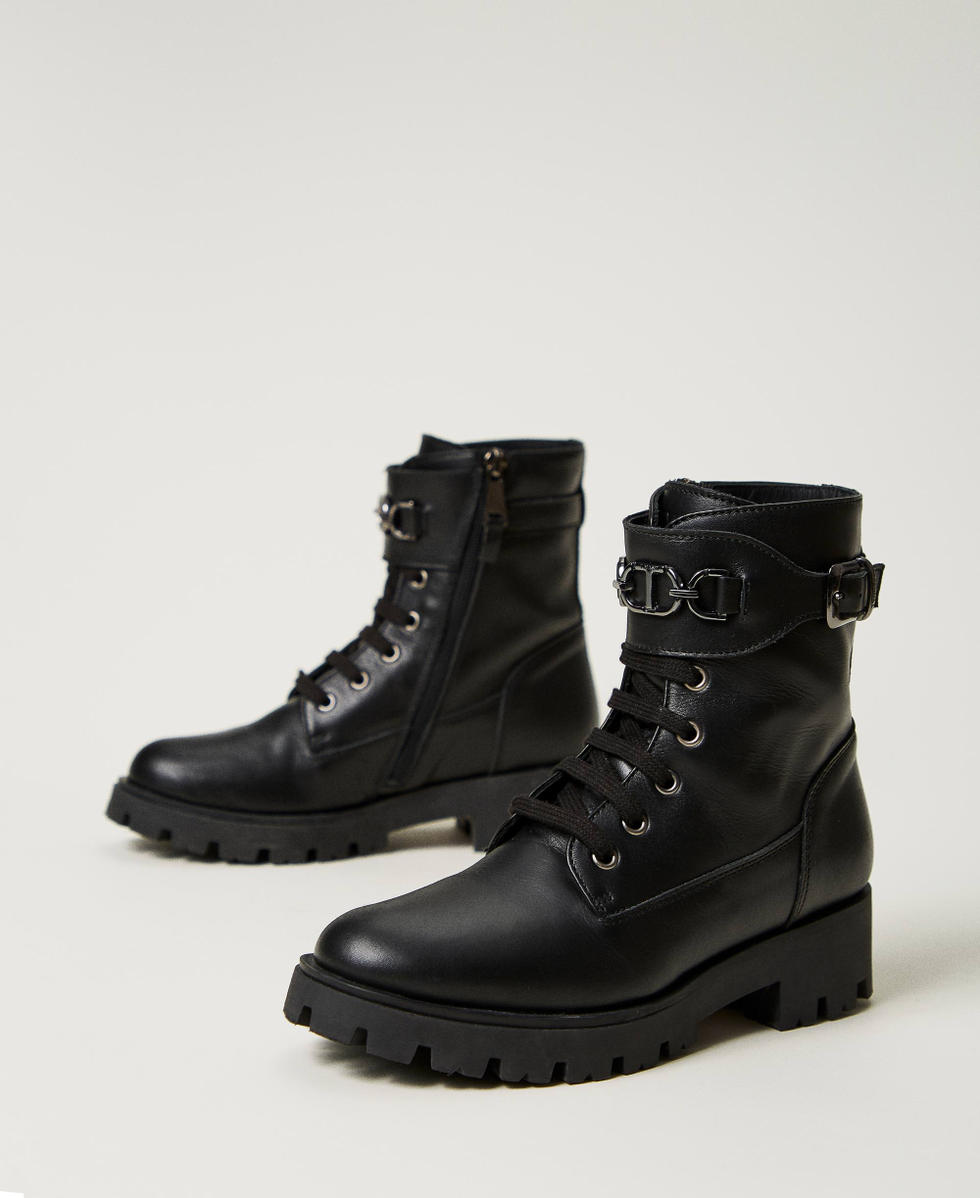 Anfibi in pelle con cinturino Bambina Nero TWINSET Milano