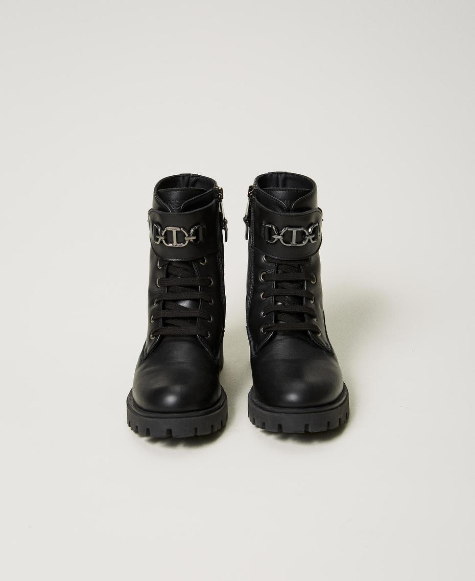 Leather combat boots with strap Black Girl 242GCJ030_00006_04