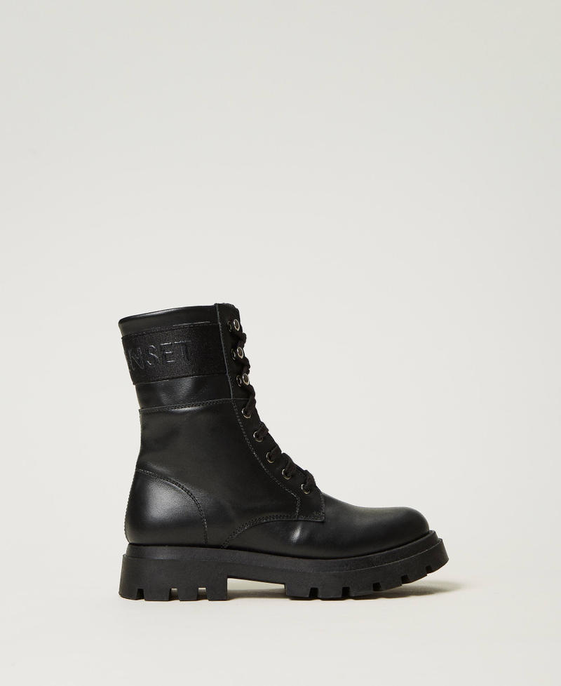 Leather combat boots with logo Black Girl 242GCJ03A-01