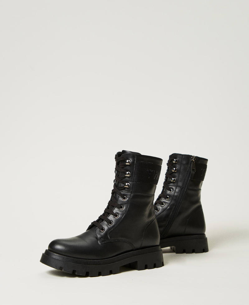 Leather combat boots with logo Black Girl 242GCJ03A_00006_02