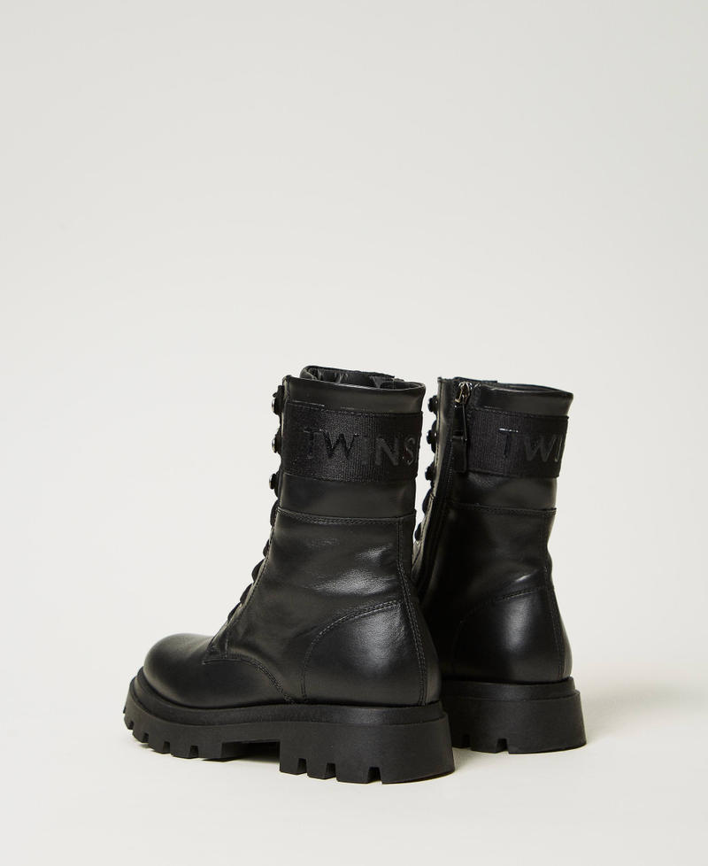 Leather combat boots with logo Black Girl 242GCJ03A_00006_03