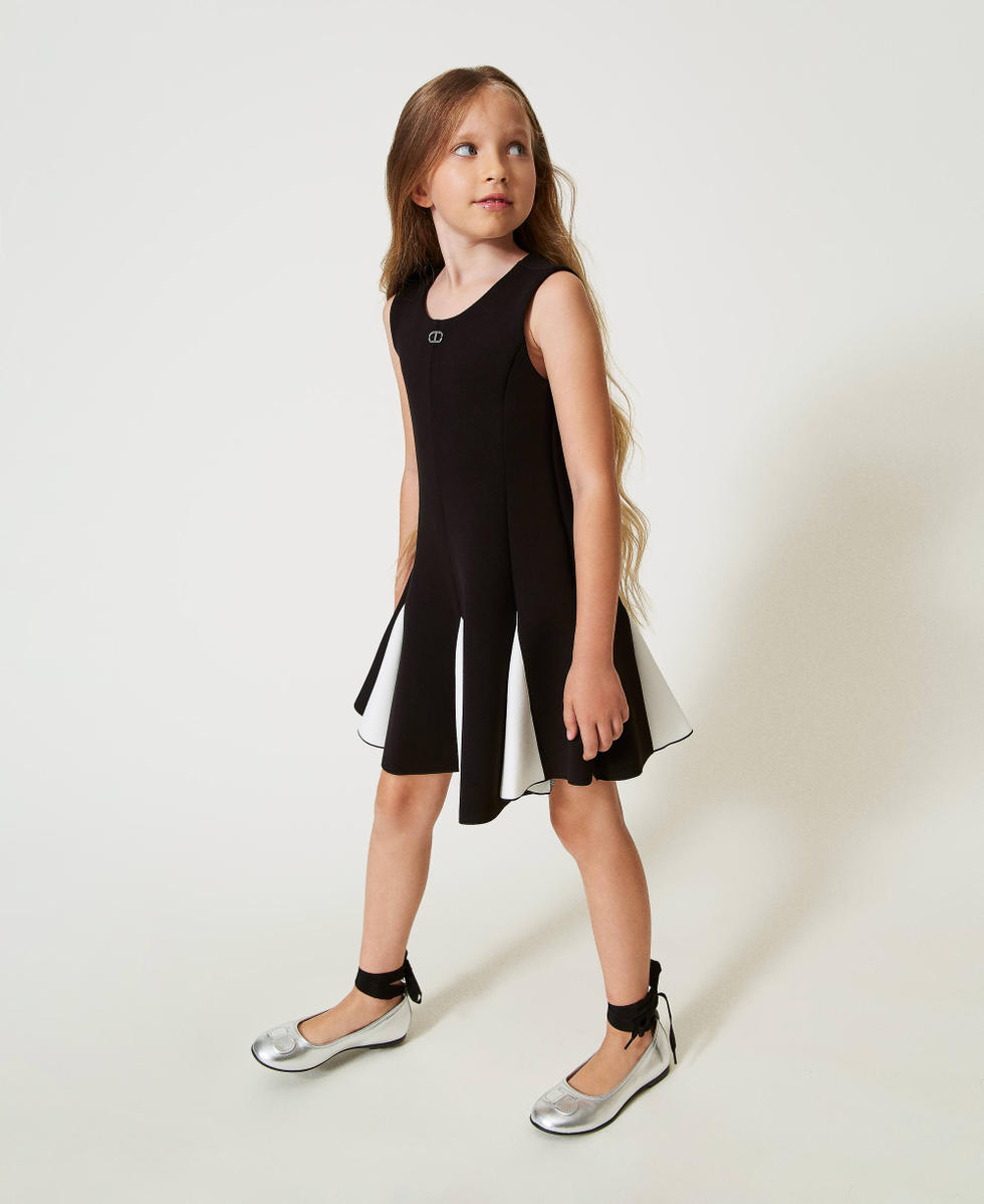 Robe courte en scuba bicolore Bicolore Noir / Blanc Cass&eacute; Fille 242GJ2011_02714_02