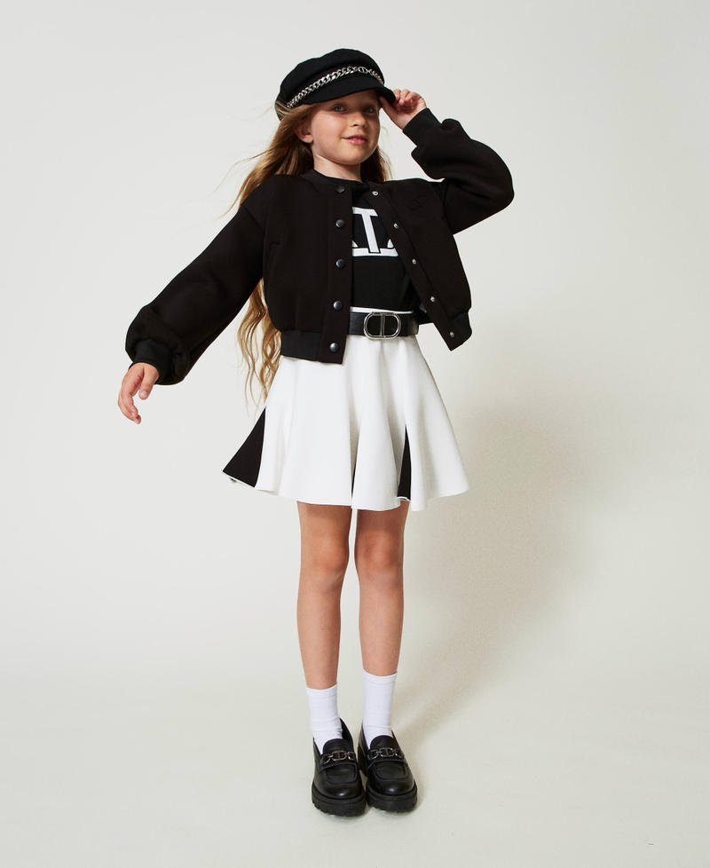 Gonna in tessuto scuba bicolore Bicolor Off White / Nero Bambina 242GJ2012_02722_01
