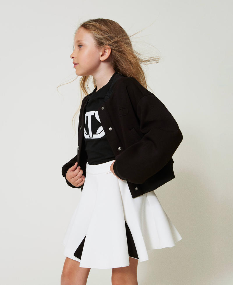 Gonna in tessuto scuba bicolore Bicolor Off White / Nero Bambina 242GJ2012_02722_02