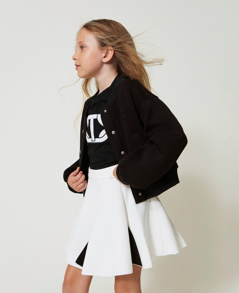 Two-tone scuba fabric skirt Bicolour Off White / Black Girl 242GJ2012_02722_02