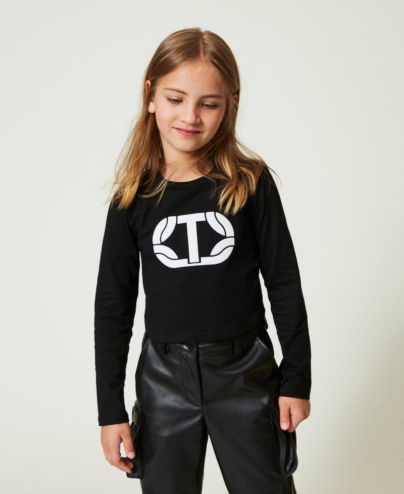 Cropped T-shirt with rubberised logo