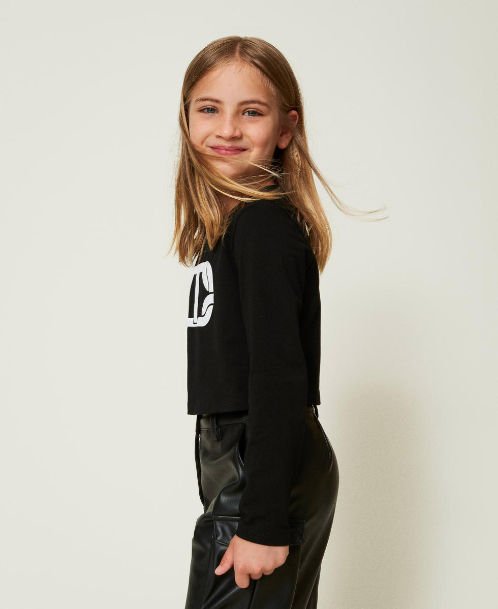 T-shirt cropped con logo gommato Nero Bambina 242GJ2032_00006_02