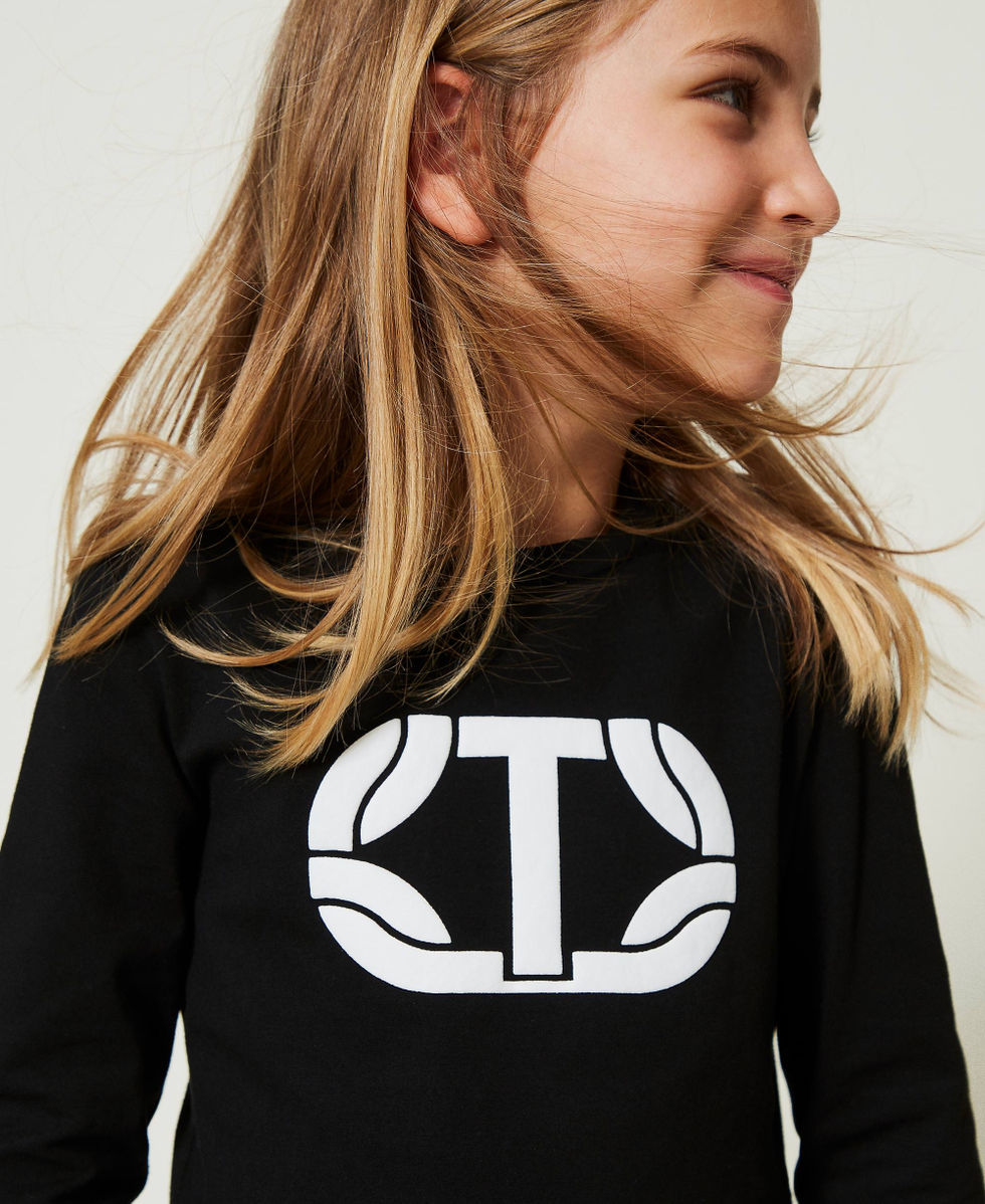T-shirt cropped con logo gommato Nero Bambina 242GJ2032_00006_04