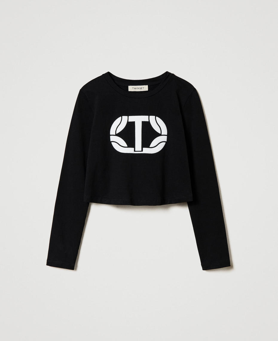 Cropped T-shirt with rubberised logo Black Girl 242GJ2032_00006_S0