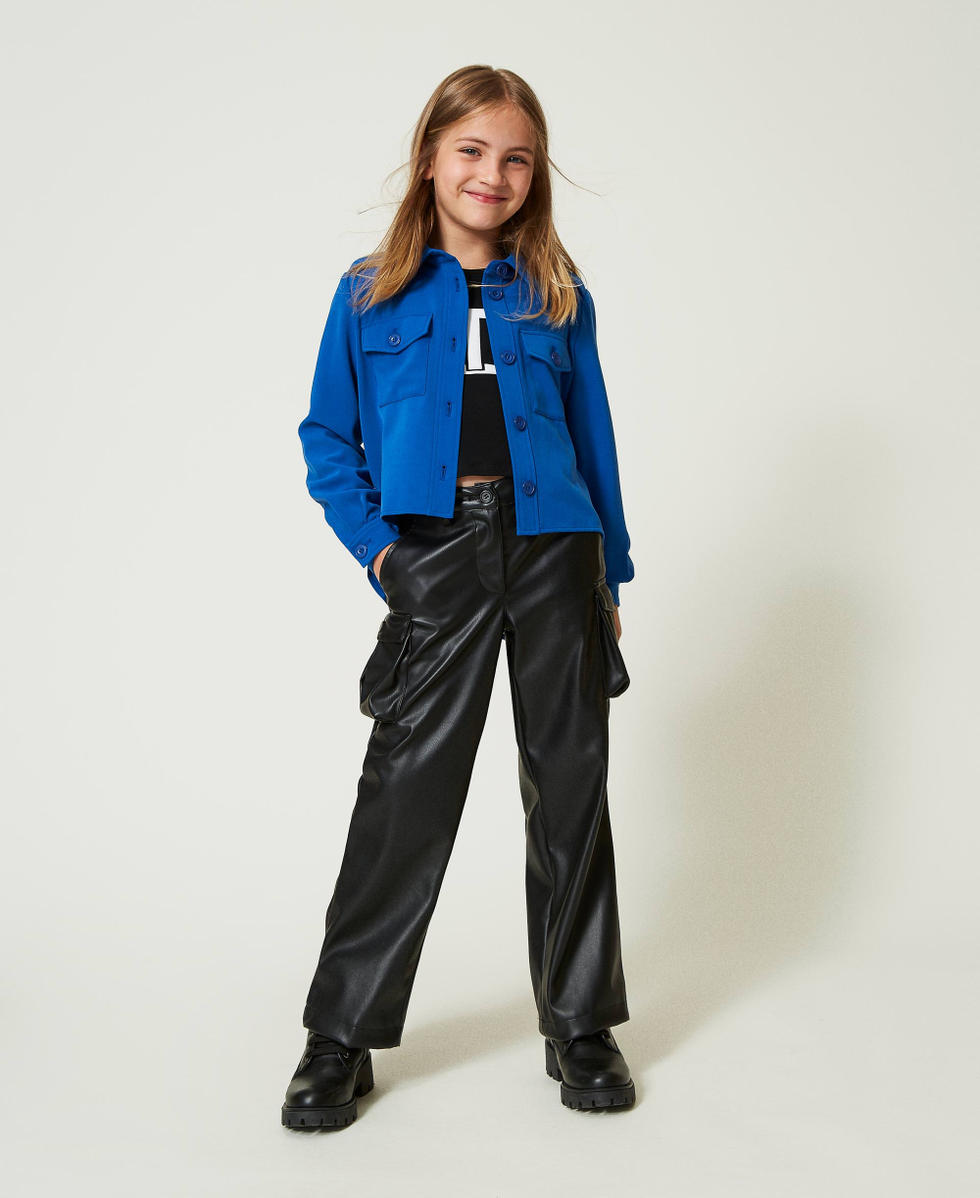 T-shirt cropped con logo gommato Nero Bambina 242GJ2032_00006_T0